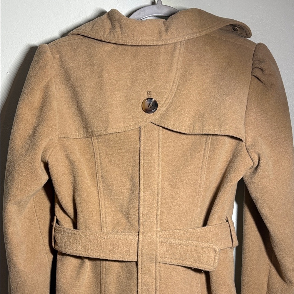 Steve Madden faux wool Women's Tan Double-Breasted winter trench coat S - Picture 7 of 8